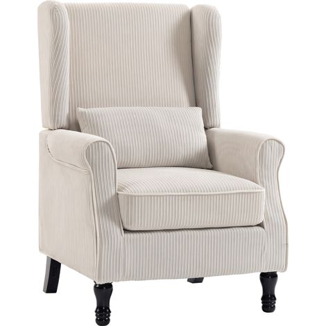 Fauteuil de salon - HOMCOM - haut dossier à oreilles, coussin lombaire - velours côtelé - 71 x 74 x 105 cm - beige (1/5)