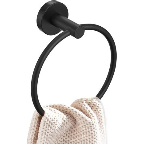 BUNTHAUS Porte-serviettes anneau porte-serviettes en acier inoxydable fixation murale pour salle de bain et cuisine 180 x 164 x 140 mm (noir) (1/5)