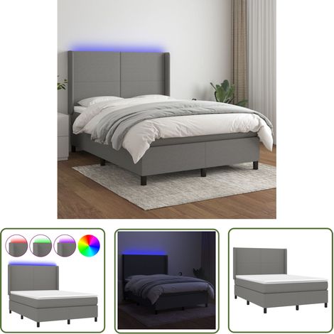 The Living Store Boxspringbett mit Matratze & LED Dunkelgrau 140x200 cm Stoff - Boxspringbett - Doppelbett - Betten - Schlafräume - LED Beleuchtung (1/5)