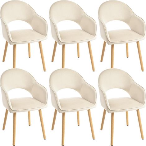 Esszimmerstühle 6er Set beige Samt mit Holzbeinen und Armlehnen (1/5)