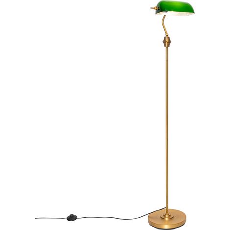 QAZQA Clásico/Antiguo Lámpara de pie clásica de notario bronce con cristal verde - Banker Acero /Vidrio Alargada Adecuado para LED Max. 1 x 60 Watt (1/5)