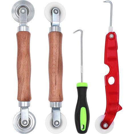 Lot de 4 Outil de Roulement D'écran, Joint Moustiquaire Rouleau Simple Double Roue, Rouleau de Joint Avec Poignée en Bois, pour Tull (1/5)