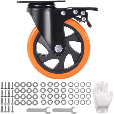 VEVOR Caster Wheels, 5-inch Swivel Plate Casters, Set of 4, with Security A/B Locking No Noise PVC Wheels, Heavy Duty 450 lbs Load Capacity Per Caster, Non-Marking Wheels for Cart Furniture Workbench (1/5)