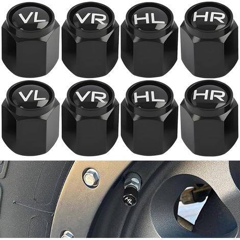 Lot de 8 Bouchons de Valve avec Inscription en ABS,Bouchons Noirs avec Joint pour Valves de Pneu de Voiture,Moto,Scooter,Vélo et Remorque,Accessoire Sécurité et Marqueur de Pneu Durable (1/5)