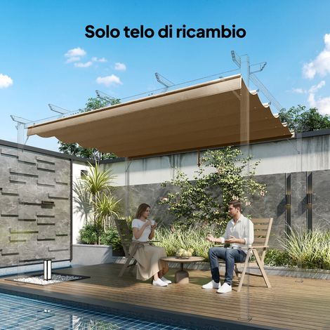 Tetto per Gazebo Pergola con 10 Fori di Drenaggio in Poliestere, 350x260 cm, per Pergola 4x3m, Marrone Chiaro