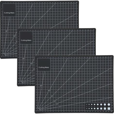 Lot de 3 tapis de découpe A4 noirs, planche de coupe pour modélisme, gravure, tampons et papier, avec échelle graduée (1/5)