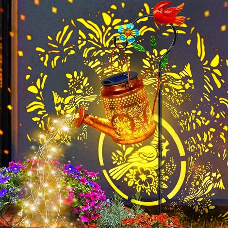 Lampes solaires en forme d'arrosoir papillon – Décoration de jardin extérieure étanche avec crochet de berger, guirlande lumineuse à suspendre pour terrasse, jardin, porche, cour, cadeau idéal pour le (1/5)