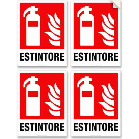 Lot de 4 panneaux adhésifs pour extincteur, dimensions : 15 x 20 cm, en vinyle, avec stratification protectrice : anti-rayures et anti-UV, pictogramme extincteur de signalisation de sécurité (1/5)
