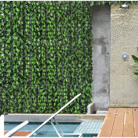 Haie artificielle brise-vue 300 x 100 cm, feuillage réaliste, vert foncé DESVIAE (1/5)