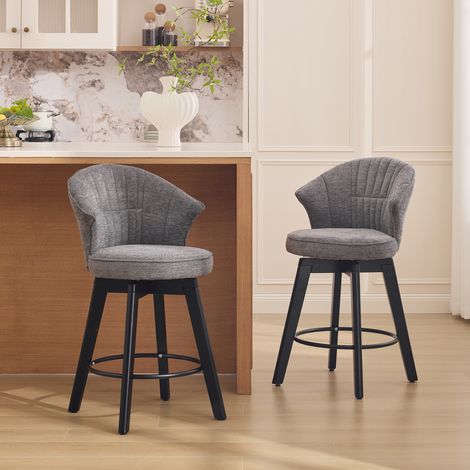 Tabouret de Bar Pivotant avec Dossier et Repose-Pieds, Tissu Chenille, Gris (1/5)
