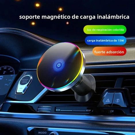 Chargeur sans fil magnétique pour voiture de 15 W avec éclairage RGB et support pour téléphone, compatible avec la station de charge (1/4)