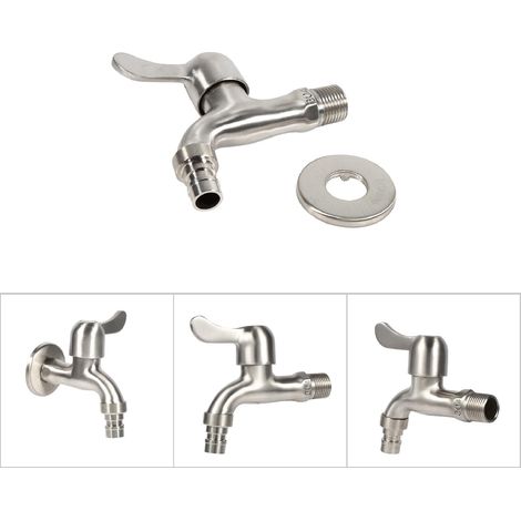 Robinet de Machine à Laver en Acier Inoxydable 304, Embout G1/2'', Eau Froide, Finition Chrome (Bec Pointu) (1/5)