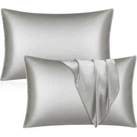 Set mit 2 Satin-Kissenbezügen – Kissenbezug mit grauem Haar- und Hautmuster, Standardgröße mit Hotelverschluss, 51 x 76 cm (1/5)