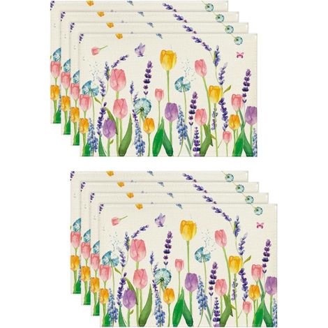Juego de 8 manteles individuales de poliéster, 45 x 30 cm, lavables, resistentes a las manchas, decorativos de temporada para la cocina, la mesa del comedor y las vacaciones de verano. (1/5)