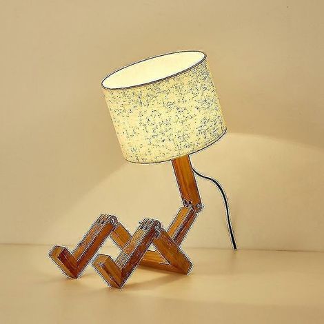 Lampe de table pliante en bois en forme de robot, veilleuse pour chambre ou bureau, ampoule 5W (blanc chaud) (1/4)