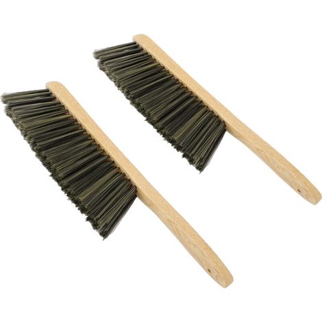 Lot de 2 balais à poussière en bois avec long manche, brosse à main et poils doux pour le nettoyage des meubles d'extérieur (marron)