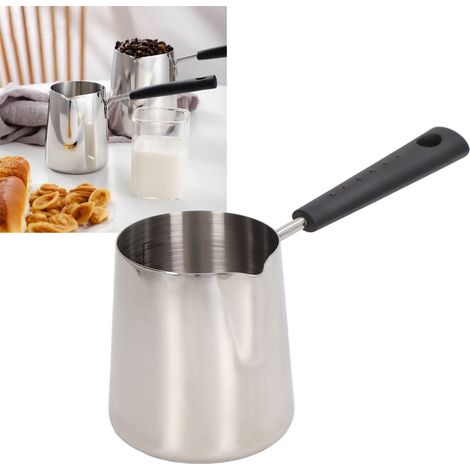 Latte-Art-Kaffeebecher aus Edelstahl 201 mit langem Henkel, Warmhaltebehälter für Öl/Milch, Messmarkierungen, spitzem Ausguss, elegantem Milchbecher, 350 ml (1/5)