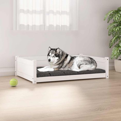 Lit pour chien en bois de pin massif blanc 105,5 x 75,5 x 28 cm - PANGIVO (1/5)