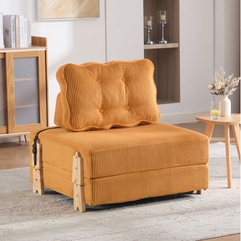Sofá cama convertible de 90x86x84 cm en cuerda, respaldo ergonómico, estructura de madera, ahorra espacio - naranja (1/5)