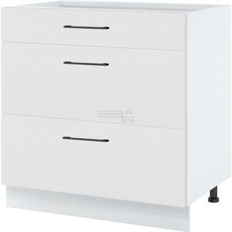 Casserolier Lovia Blanc Mat L 80 cm -  Porte avec poignée apparente Coulisses tiroir sans amortisseur White (1/2)