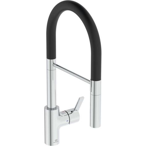 Ideal Standard Gusto - Grifo de fregadero con brazo flexible y ducha, cromo/negro BD417AA (1/5)