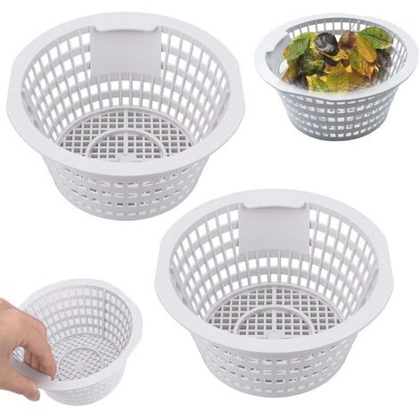 Lot de 2 paniers d'écumoire de piscine - Panier d'écumoire 15,7 cm - Crépine de piscine - Panier en plastique - 15,7 cm x 7 cm - Blanc - Idéal pour retirer les feuilles mortes et autres débris des pis (1/5)