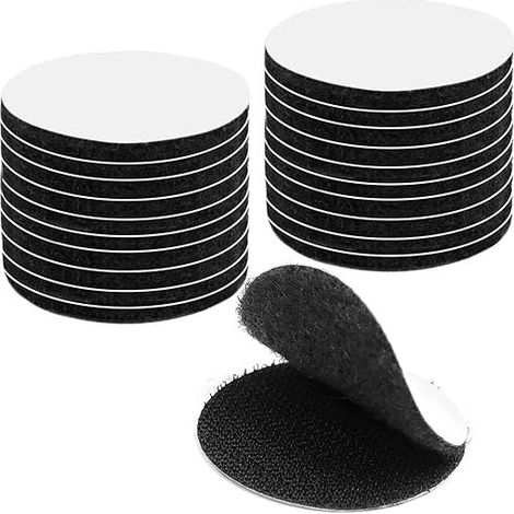 Autocollant Double Face 20 Pièces Double Face Extra Fort, Ruban Adhésif Double Face Puissant Bande Auto Agrippante Rectangle Circulaire Réutilisable, 5 x 5 cm (Noir) (1/5)