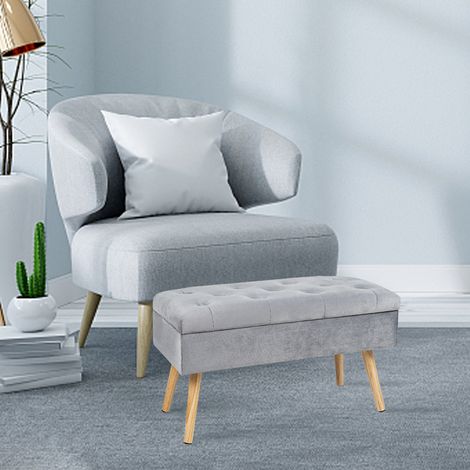 Banc de Rangement 80 x 35 x 40 cm, Coffre de Rangement ,Tissu en Velours, Pieds en Bois, pour Salon, Chambre, Entrée , Gris (1/5)