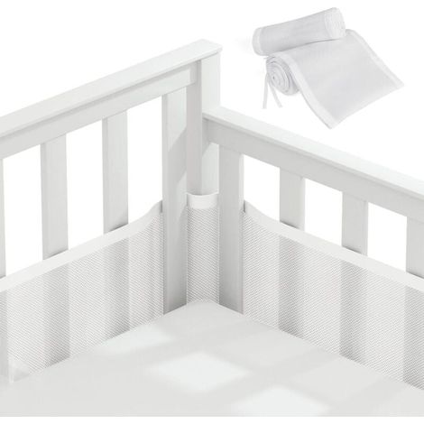 Paracolpi per lettino 340/160x30 cm, paracolpi bianco per lettino con fodera in rete 3D sicura per la circolazione dell'aria, adatto a tutti i tipi di culle (1/4)