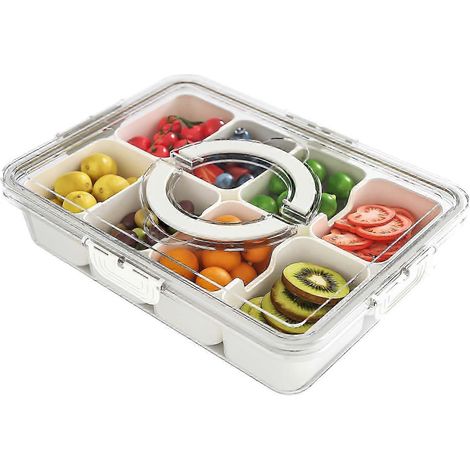 Boîte à goûter compartimentée avec couvercle et poignée, idéale pour les voyages. Organisateur alimentaire multifonctionnel compatible avec divers types de charcuterie. (1/5)