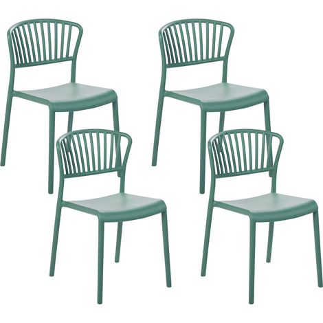 Conjunto de 4 sillas de comedor plástico verde apilable interior exterior Gela (1/5)