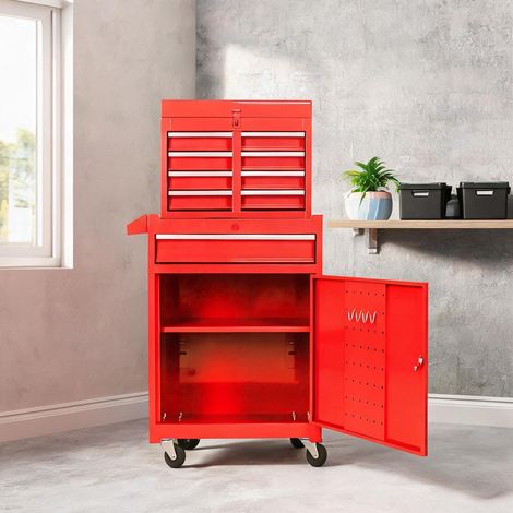 Servante d'atelier coloris rouge en acier 58,5 x 28 x 102 cm (1/5)