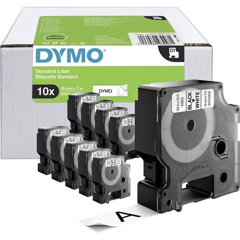 DYMO LabelManager Pack de 10 cassettes ruban D1, haute résistance, Noir Blanc, 19mm x 7m (1/5)