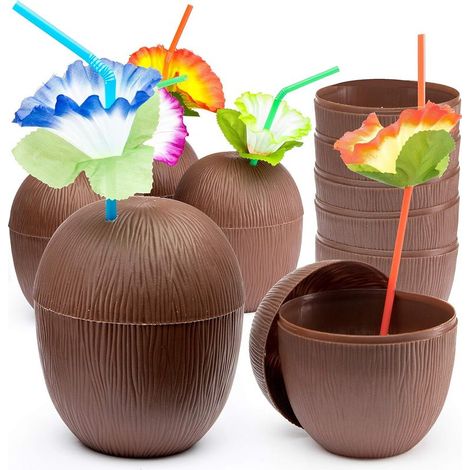 Kokosnussförmiger Becher – 500 ml – Für Hawaii-Partys und Tiki-Mottopartys – 6er-Pack (1/5)