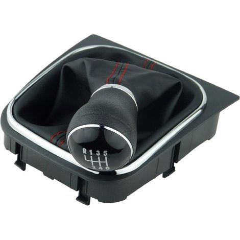 Pommeau et soufflet de levier de vitesse compatibles avec VW Golf 5 6 EOS pour Jetta - 6 vitesses - Noir rouge - avec cadre - Similicuir - Levier de vitesses manuel - (A256-5)