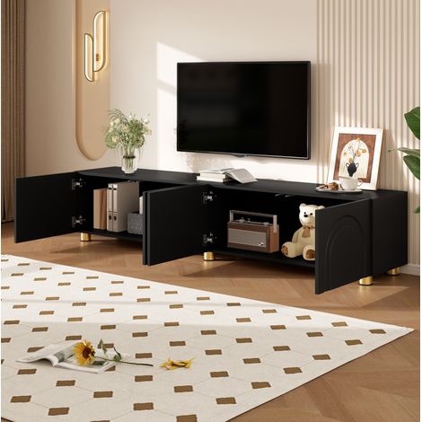 Mueble TV lowboard 180 x 35 x 40 cm con 4 puertas en relieve arco negro DESVIAE (1/5)