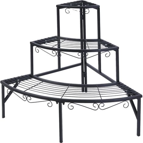 Estantería para plantas, diseño de 3 niveles, construcción robusta de metal, color negro. (1/2)