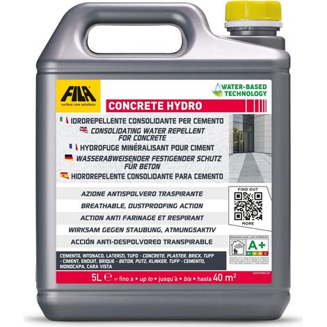 FILA Surface Care Solutions, CONCRETE HYDRO, Protettivo Idrorepellente per Cemento ad effetto Consolidante, Impermeabilizzante Trasparente ad Effetto Naturale, Adatto ad Uso Interno ed Esterno, 5L (1/3)