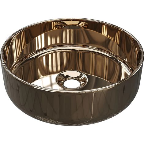Vente-Unique – Vasque à poser ronde en céramique effet cuivre 36 cm – Finition brillante – Pour salle de bain moderne – Design élégant (1/3)