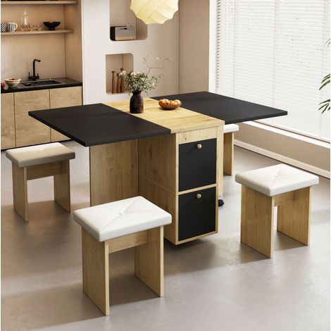 Tavolo da pranzo 120x80x75 cm bianco/nero in legno, allungabile, FloraGrace (1/5)