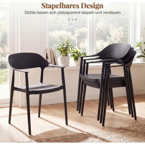 Usage Intérieur et Extérieur Chaise en Plastique PP pour Cuisine et Balcon Fauteuil Empilable Ergonomique 150kg Noir (1/5)
