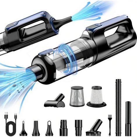 Tragbarer, kabelloser Autostaubsauger, 18.000 Pa, 2-in-1-Staubsauger und Druckluftreiniger, 130-W-Bürstenlosmotor, 7800-mAh-Akku, LED-Licht, verschiedene Düsen für Auto, Haushalt, Büro und Haustiere (1/5)