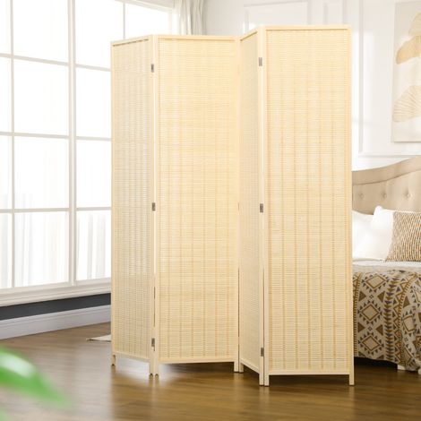 Paravent 4 panneaux 180 x 180 cm en bambou naturel, pliable et gain de place pour salon FloraGrace (1/5)