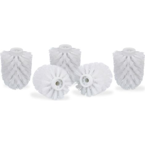 Relaxdays Tête de rechange pour brosse WC lot de 5 orifice intérieur 9,5 mm Diamètre 8 cm, blanc (1/5)