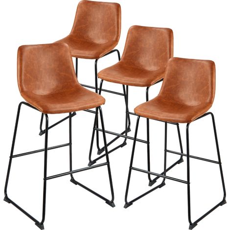 Mophorn Barhocker Thekenhocker 4er-Set (945 mm hoch) Küchenstuhl aus PU-Leder mit Rückenlehne & Metallgestell, Bistrostuhl (149,7 kg Tragfähigkeit) für Küche, Esszimmer, Kücheninsel oder Bar, Braun (1/5)