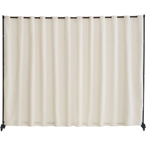 Paravent de séparation portable à roulettes, avec support pour rideau, cloison autoportante pour bureau, chambre, salle à manger, bureau, beige (1/5)