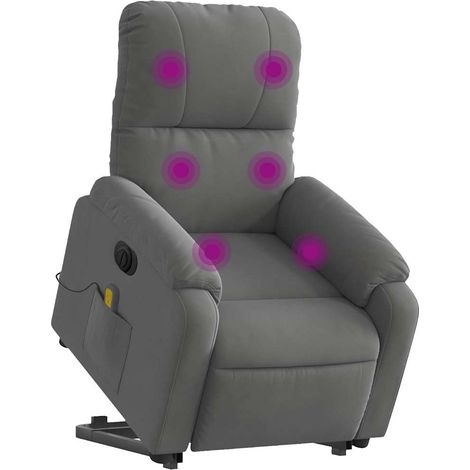 Sillón masaje eléctrico reclinable elevable tela gris oscuro vidaXL