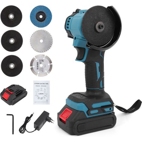 Jeffergarden Meuleuse d'angle sans fil 21 V, 10 000 tr/min, outil de meulage électrique avec 2 batteries rechargeables, polisseuse multifonctionnelle étanche à la poussière, 7 disques pour brique, boi