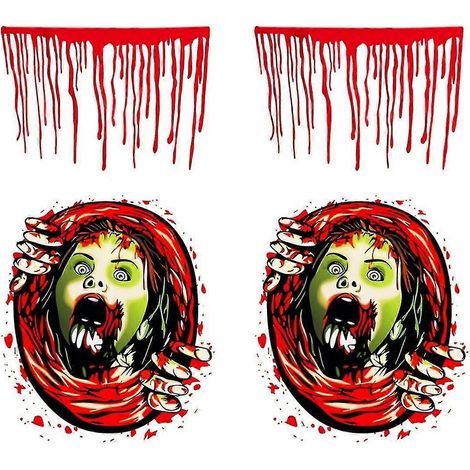 Autocollants Halloween pour toilettes, autocollants Halloween pour fenêtres, autocollants Halloween pour vitres, décoration d'Halloween sanglante rouge et verte (2 pièces) (1/5)