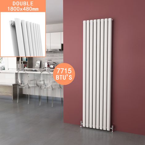 ELEGANT 1800 x 480 mm White Modern Double Oval Panel Designer Radiator Vertical Rads Compatible With All Heating Systems + Anthracite Thermostatic Radiator Valves (1/5)